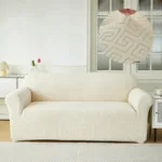 décoration canapé avec housse jacquard crème