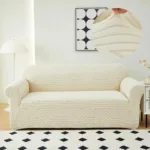housse de protection canapé jacquard crème