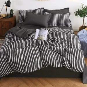 Housse De Couette De Lit Bande Noir - Polyester & Coton