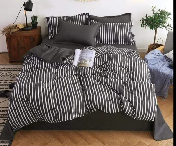 Housse De Couette De Lit Bande Noir - Polyester & Coton